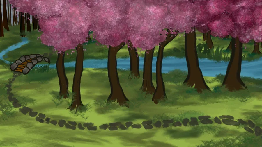 Kirschblütenwald am Bach, das Setting im feudalen Japan